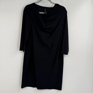 Porto SF Draped Neck Shift Dress Womens Size 2 US 8 Black 3/4 Sleeve